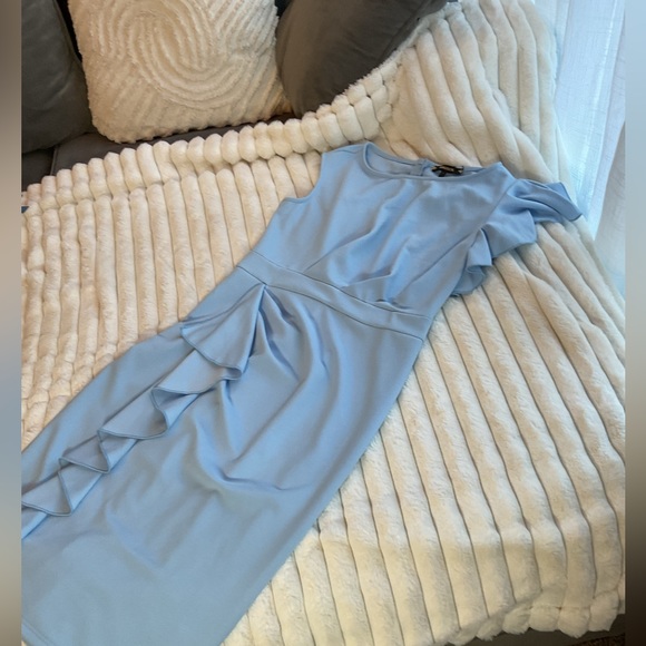 New Money RUFFLED BLUE PENCIL DRESS - Picture 9 of 15